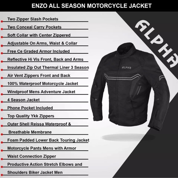 EUC Alpha Cycle Gear Enzo All-Season Motorcycle Jacket in Black Size XXL - Picture 1 of 6